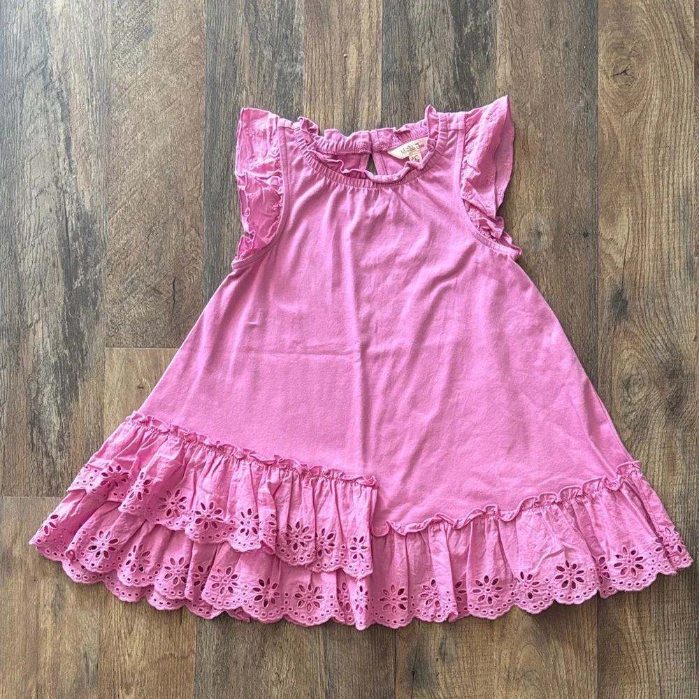 Matilda Jane Pink Ruffle Lace Flutter Sleeve Casual Sleeveless Dress size 4